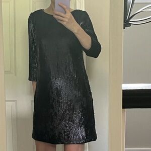 NEW w/out tags J Crew Navy Sequin Shift dress with back cut out and ribbon tie